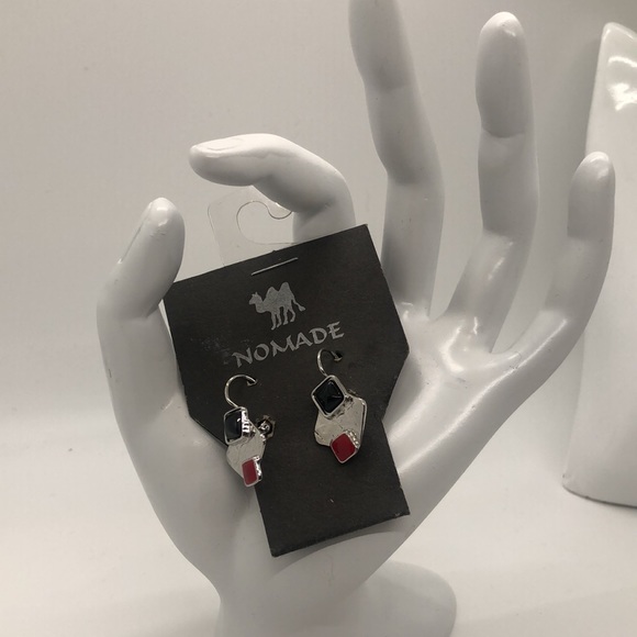 Nomad Earrings - Silver with Black and Red Squares - Picture 6 of 8